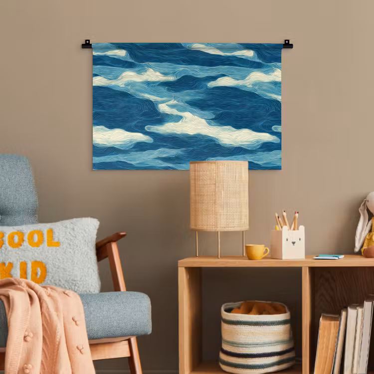 Golven - Abstract - Patroon - Blauw - Wit Wandkleed katoen klein 269 -wsfeer4_kind