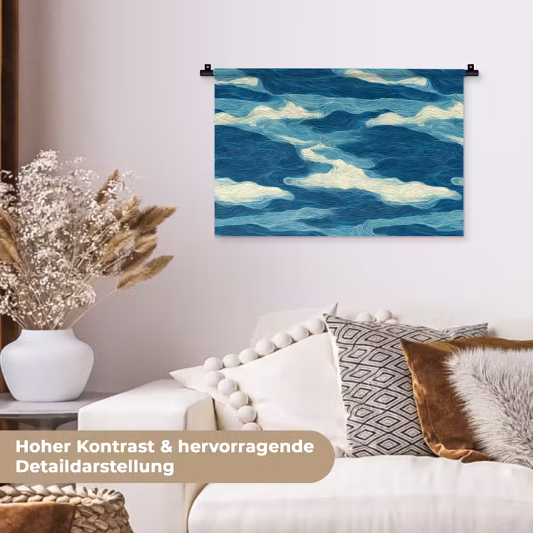 Golven - Abstract - Patroon - Blauw - Wit Wandkleed katoen klein 269 -tsfeer1_DE