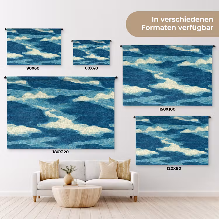 Golven - Abstract - Patroon - Blauw - Wit Wandkleed katoen klein 269 -tsfeer8_DE