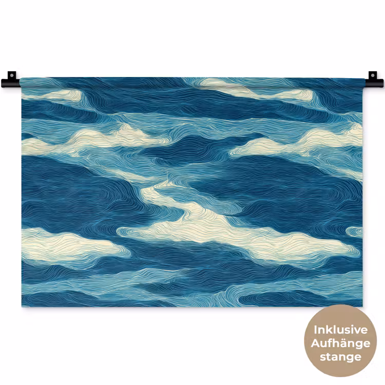Golven - Abstract - Patroon - Blauw - Wit Wandkleed katoen klein 269 -t3d_DE