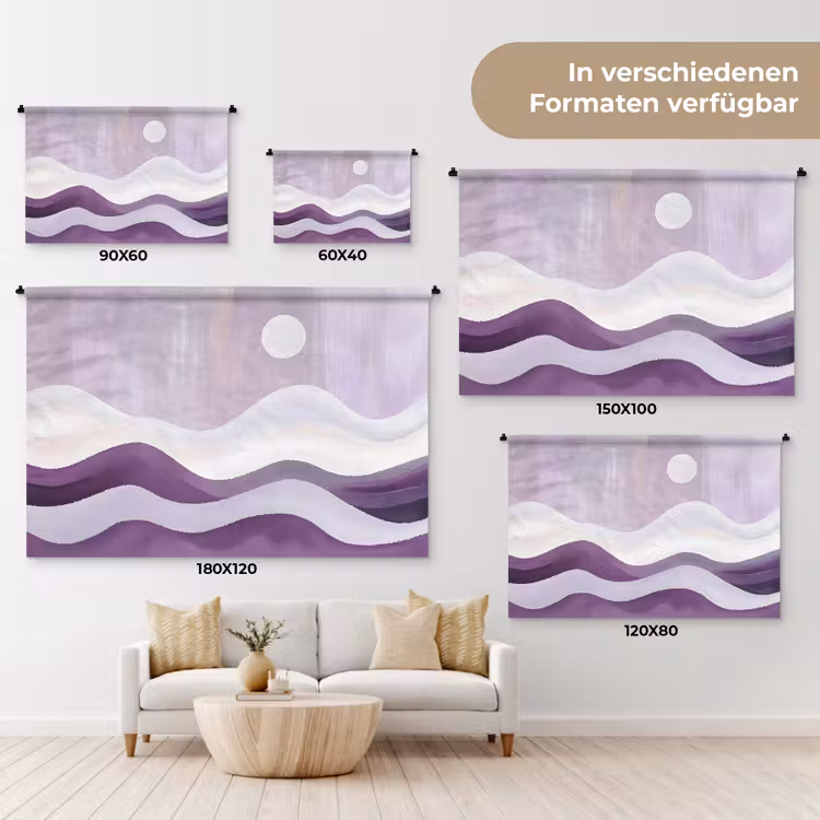 Golven - Heuvels - Abstract - Paars Wandkleed katoen klein -tsfeer8_DE