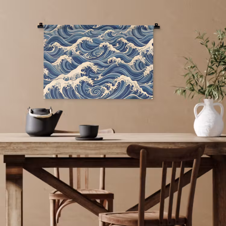 Golven - Zee - Natuur - Abstract - Blauw Wandkleed katoen klein -sfeer6