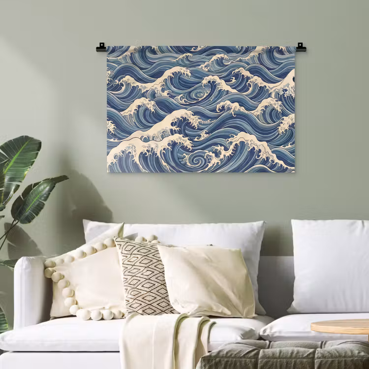 Golven - Zee - Natuur - Abstract - Blauw Wandkleed katoen klein -sfeer7