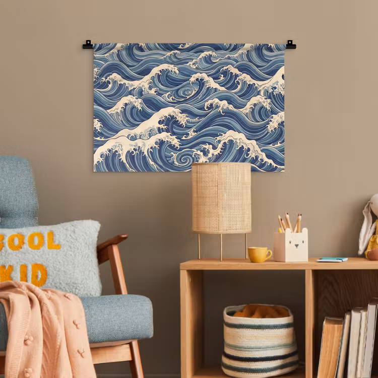 Golven - Zee - Natuur - Abstract - Blauw Wandkleed katoen klein -wsfeer4_kind