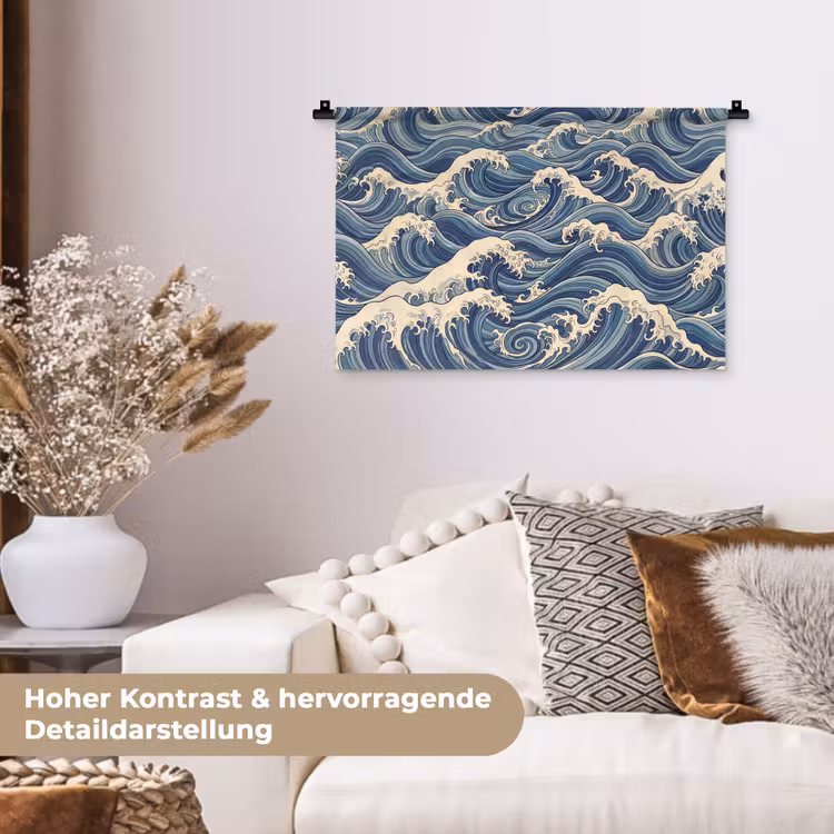Golven - Zee - Natuur - Abstract - Blauw Wandkleed katoen klein -tsfeer1_DE