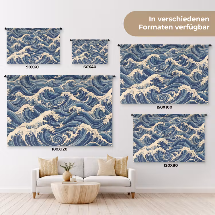 Golven - Zee - Natuur - Abstract - Blauw Wandkleed katoen klein -tsfeer8_DE