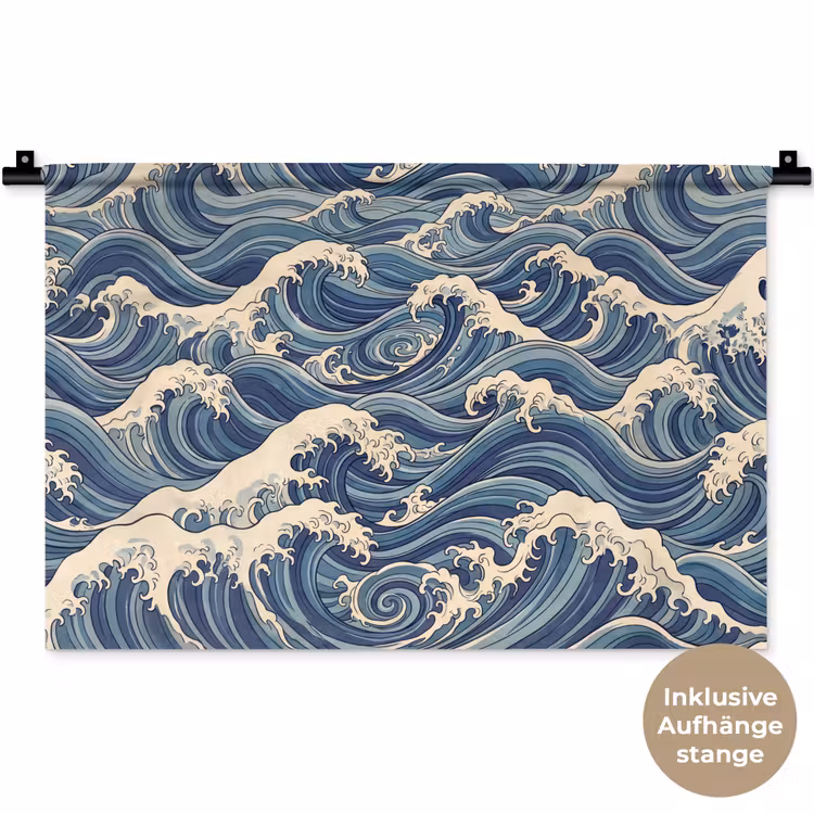 Golven - Zee - Natuur - Abstract - Blauw Wandkleed katoen klein -t3d_DE