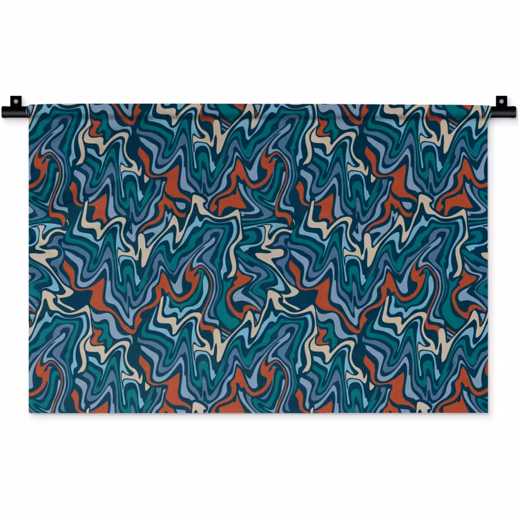 Golven - Retro - Blauw - Patroon Wandkleed katoen klein 269 -zz3d