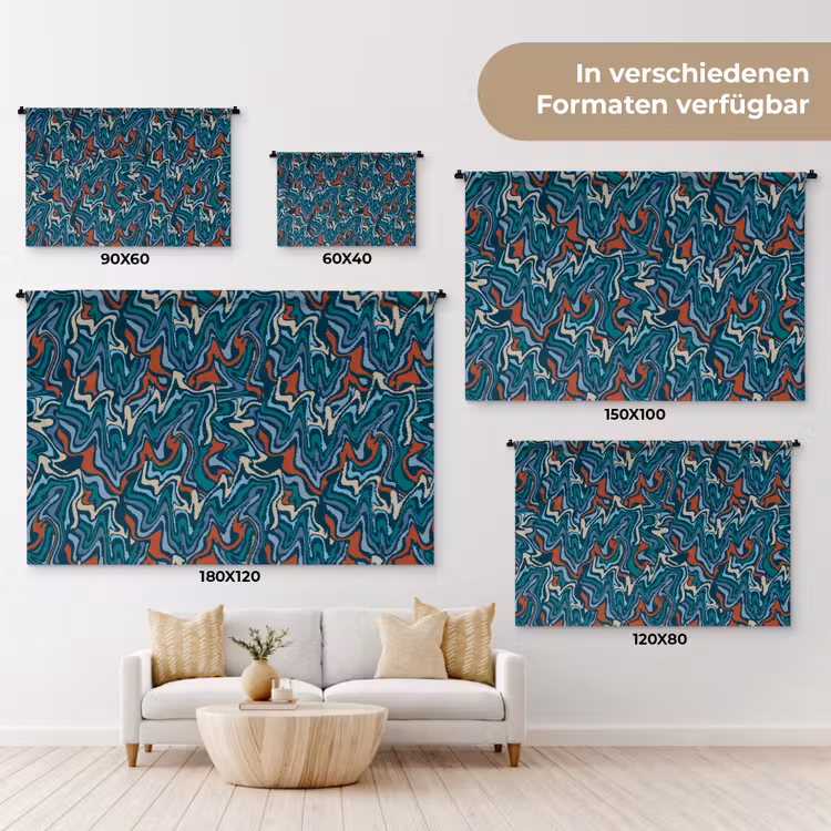 Golven - Retro - Blauw - Patroon Wandkleed katoen klein 269 -tsfeer8_DE