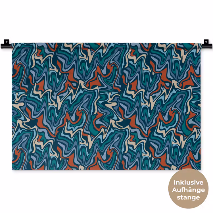Golven - Retro - Blauw - Patroon Wandkleed katoen klein 269 -t3d_DE