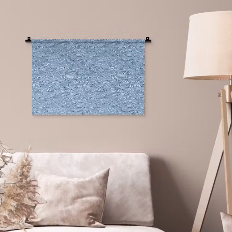 Golven - Ritmisch - Blauw Wandkleed katoen klein 269 -sfeer4