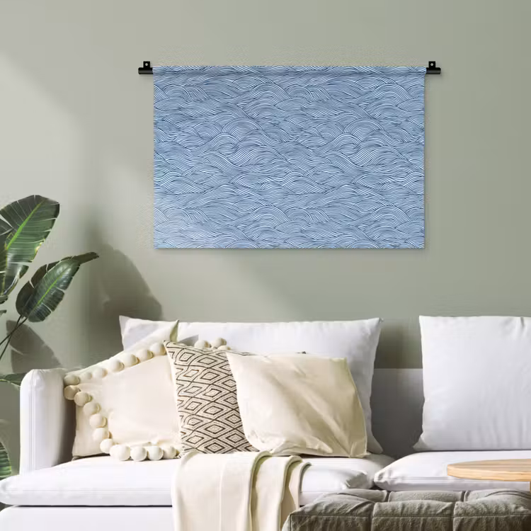 Golven - Ritmisch - Blauw Wandkleed katoen klein 269 -sfeer7