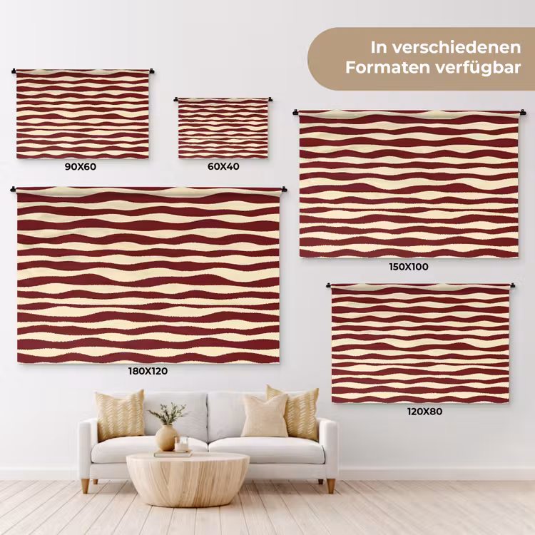Golven - Rood - Patroon - Crème Wandkleed katoen klein 269 -tsfeer8_DE