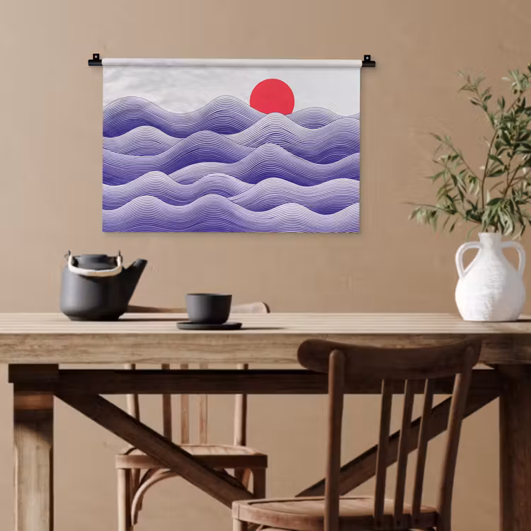 Golven - Zon - Natuur - Abstract - Rood Wandkleed katoen klein -sfeer6