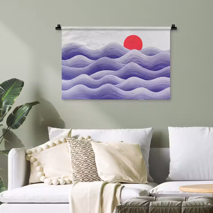 Golven - Zon - Natuur - Abstract - Rood Wandkleed katoen klein -sfeer7