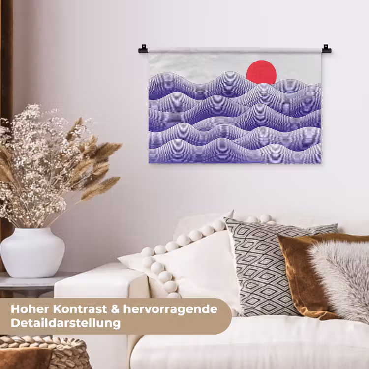 Golven - Zon - Natuur - Abstract - Rood Wandkleed katoen klein -tsfeer1_DE