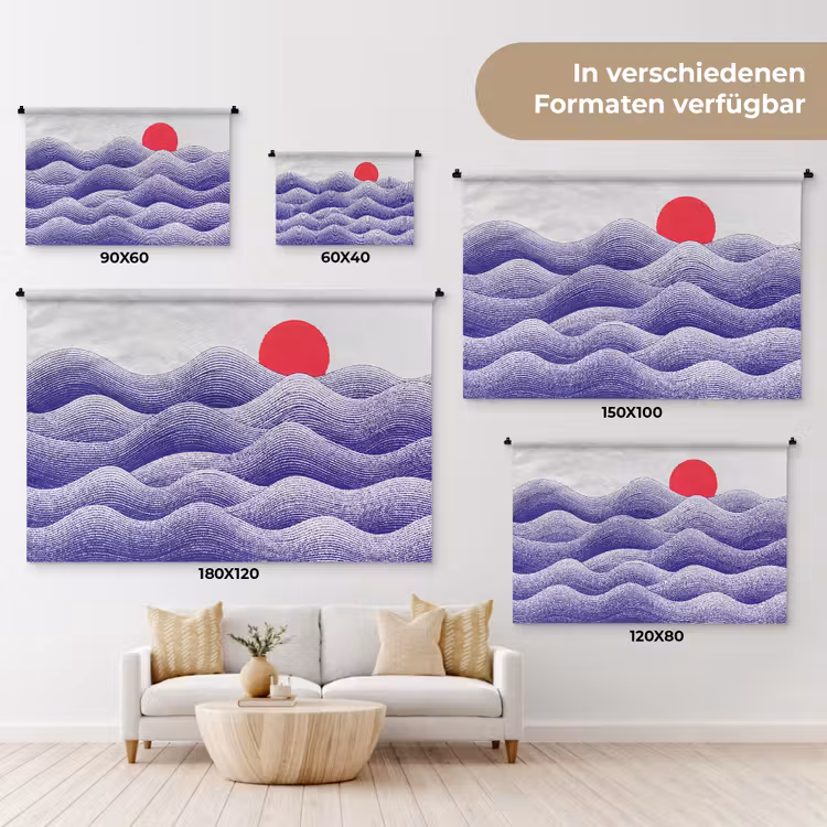 Golven - Zon - Natuur - Abstract - Rood Wandkleed katoen klein -tsfeer8_DE