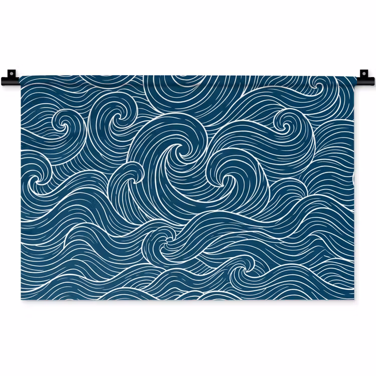 Golven - Spiraal - Water - Abstract - Blauw Wandkleed katoen klein -zz3d