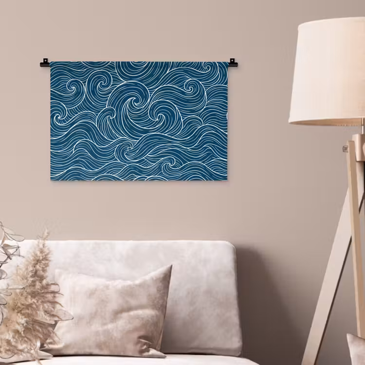 Golven - Spiraal - Water - Abstract - Blauw Wandkleed katoen klein -sfeer4