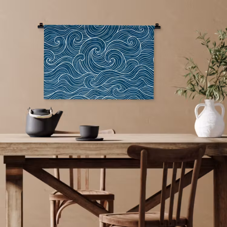 Golven - Spiraal - Water - Abstract - Blauw Wandkleed katoen klein -sfeer6