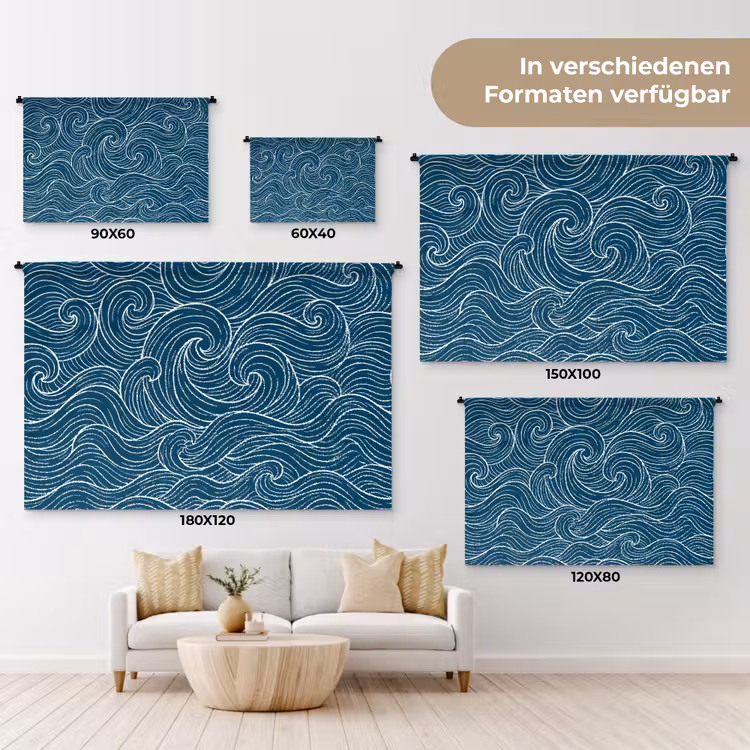 Golven - Spiraal - Water - Abstract - Blauw Wandkleed katoen klein -tsfeer8_DE