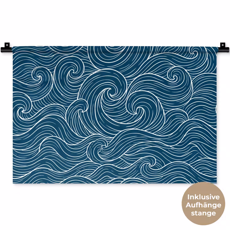 Golven - Spiraal - Water - Abstract - Blauw Wandkleed katoen klein -t3d_DE