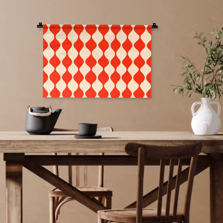 Golvend patroon - Retro - Rood - Beige Wandkleed katoen klein 269 -sfeer6