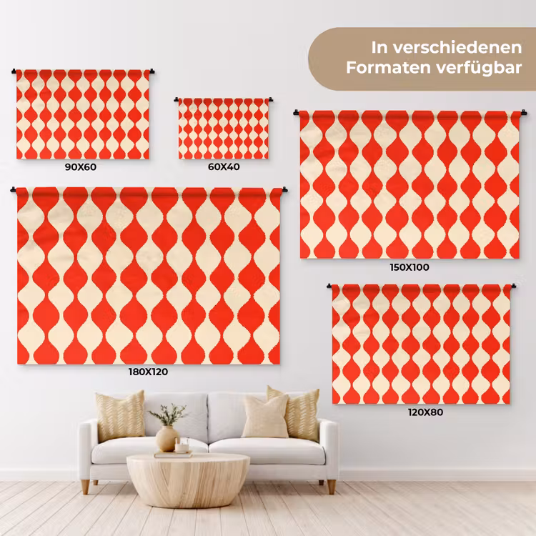 Golvend patroon - Retro - Rood - Beige Wandkleed katoen klein 269 -tsfeer8_DE