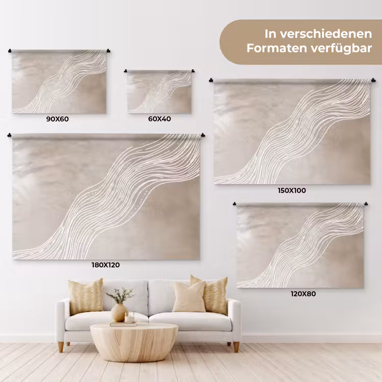 Golvende lijnen - Vloeiend - Zandkleurig Wandkleed katoen klein -tsfeer8_DE