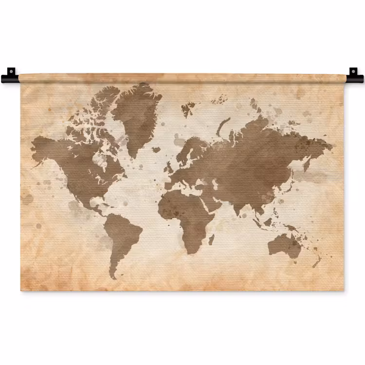 Wereldkaart - Beige - Bruin Wandkleed katoen klein -zz3d