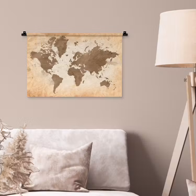 Wereldkaart - Beige - Bruin Wandkleed katoen klein -sfeer4
