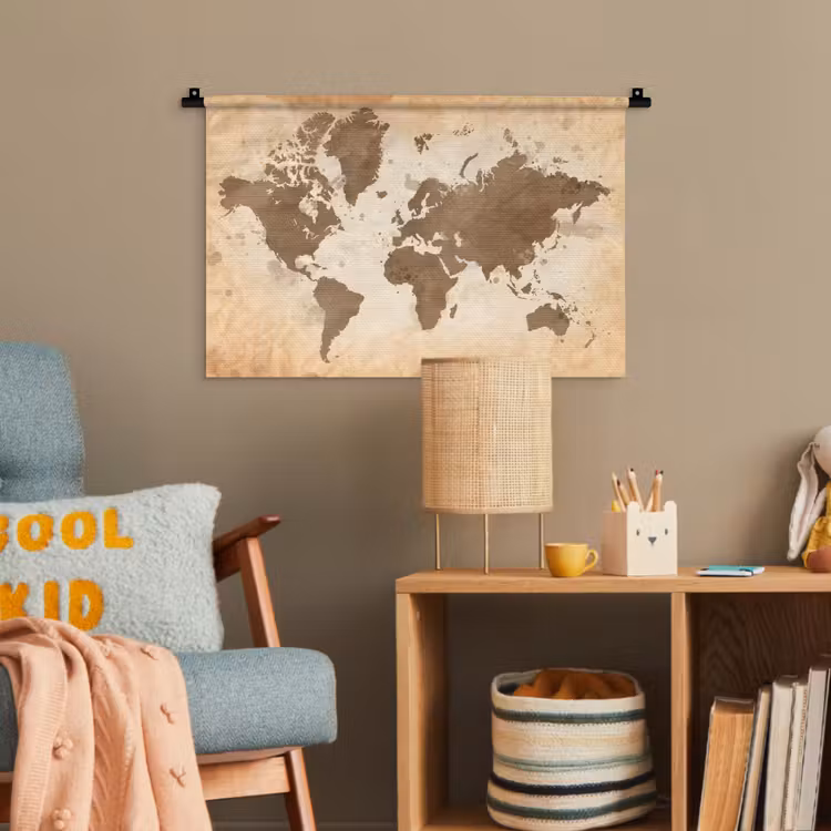Wereldkaart - Beige - Bruin Wandkleed katoen klein -wsfeer4_kind