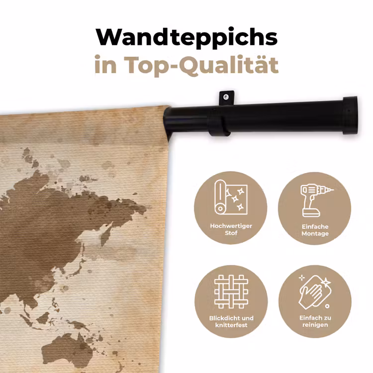 Wereldkaart - Beige - Bruin Wandkleed katoen klein -tsfeer2_DE