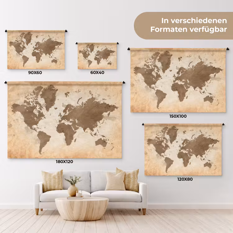 Wereldkaart - Beige - Bruin Wandkleed katoen klein -tsfeer8_DE