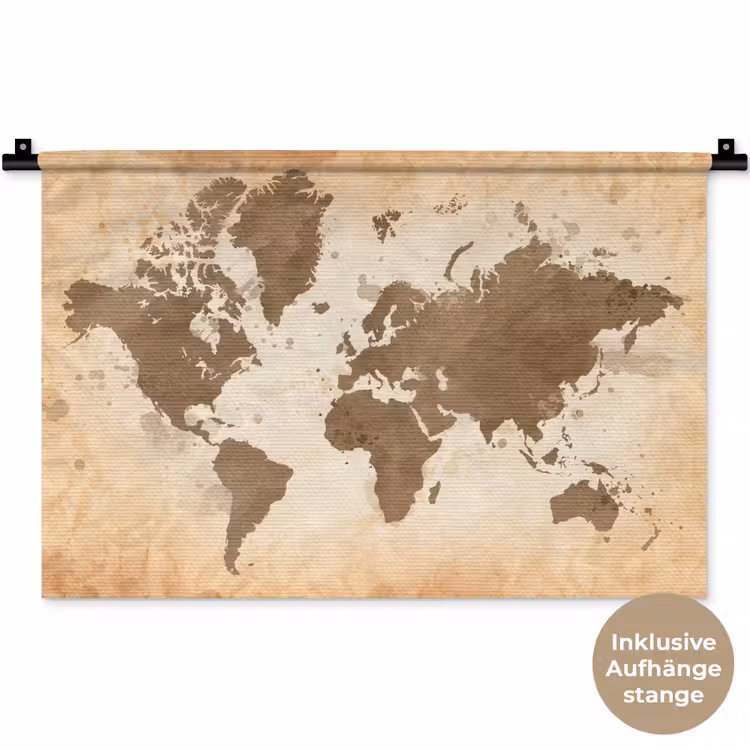 Wereldkaart - Beige - Bruin Wandkleed katoen klein -t3d_DE