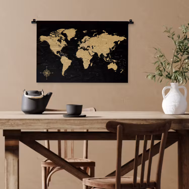 Wereldkaart - Beige - Zwart Wandkleed katoen klein -sfeer6