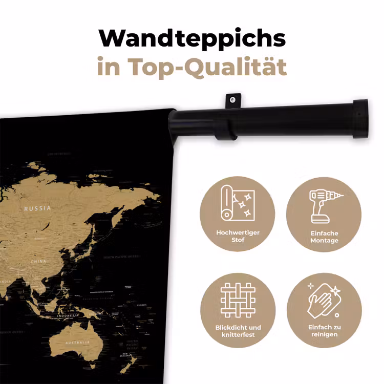 Wereldkaart - Beige - Zwart Wandkleed katoen klein -tsfeer2_DE