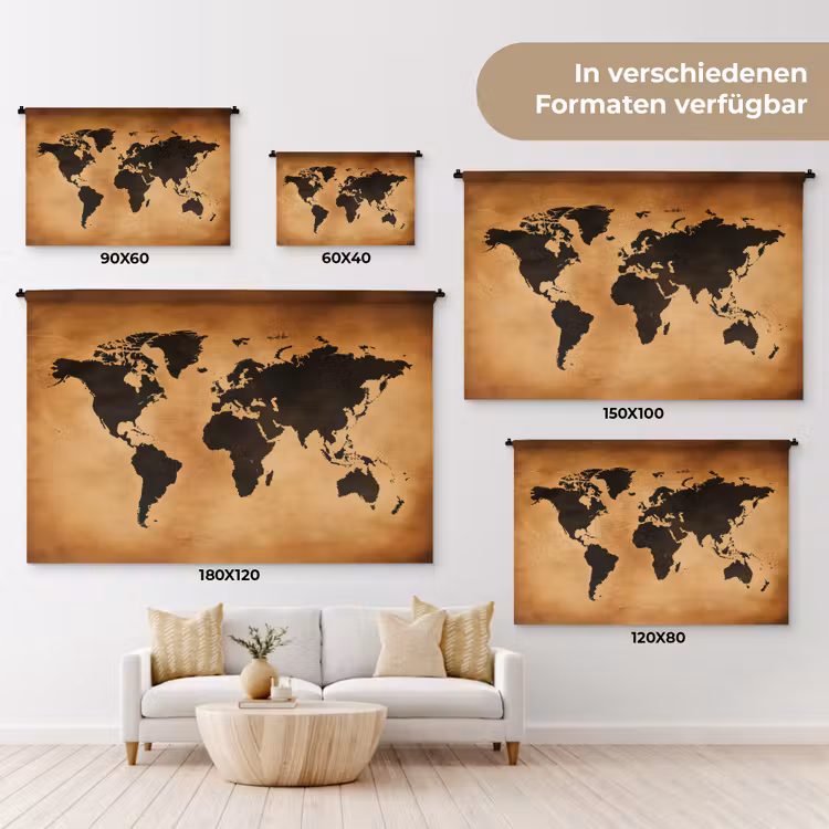Wereldkaart - Bruin - Kaart Wandkleed katoen klein -tsfeer8_DE