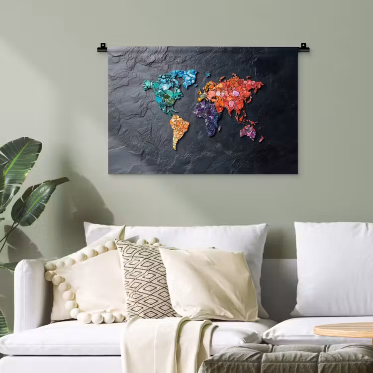 Wereldkaart - Edelstenen - Regenboog - Ruw Wandkleed katoen klein -sfeer7