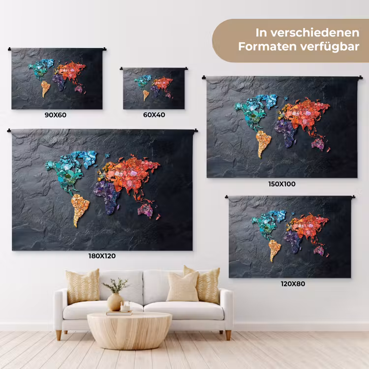 Wereldkaart - Edelstenen - Regenboog - Ruw Wandkleed katoen klein -tsfeer8_DE