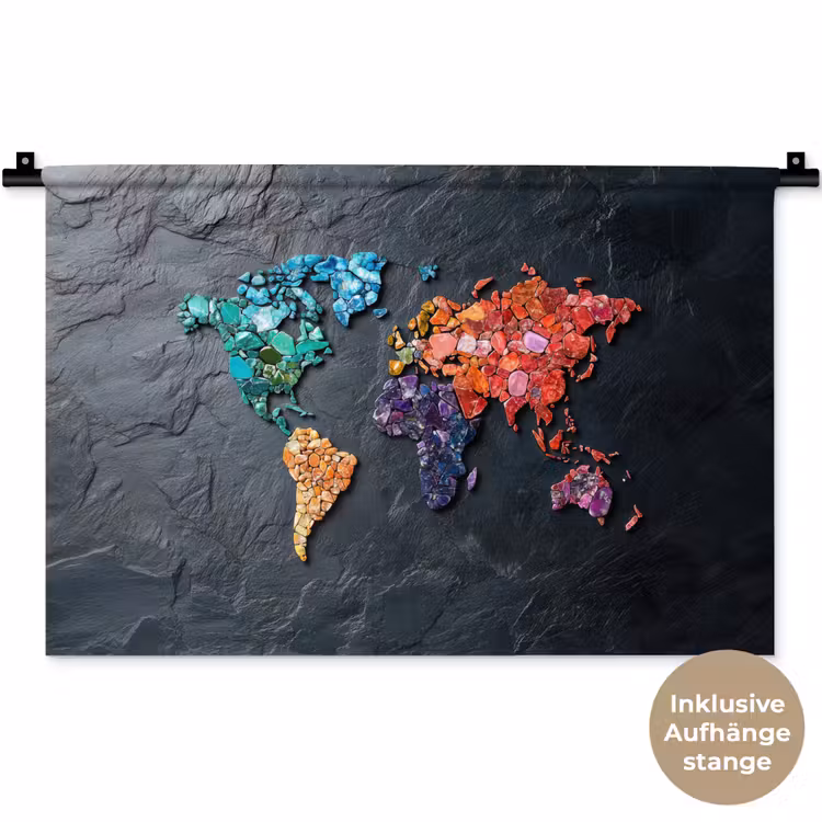 Wereldkaart - Edelstenen - Regenboog - Ruw Wandkleed katoen klein -t3d_DE