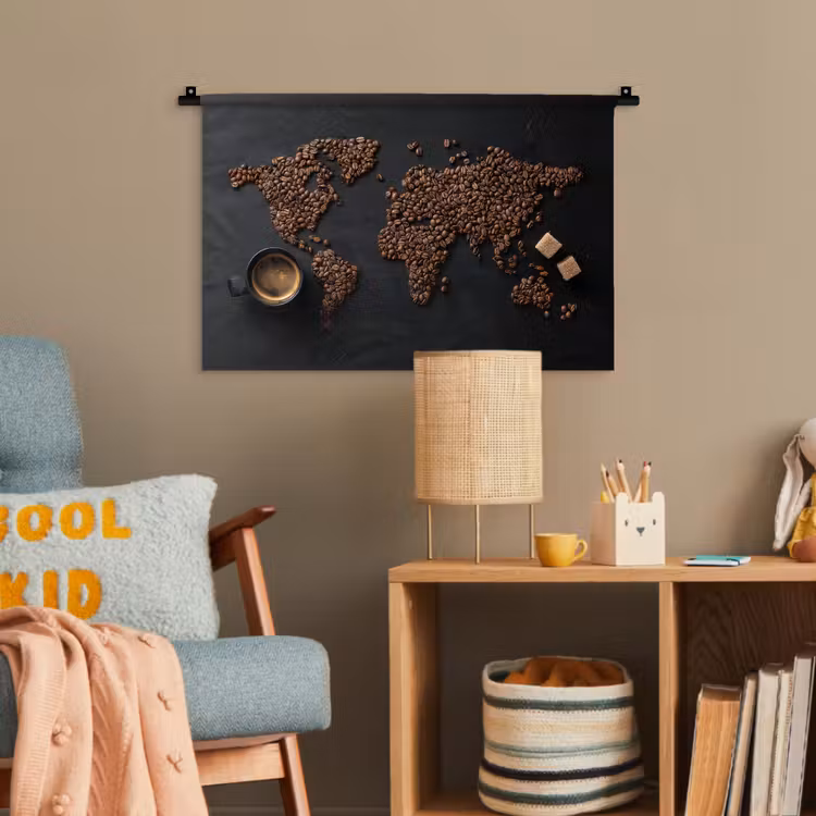 Wereldkaart - Espresso - Zwart Wandkleed katoen klein -wsfeer4_kind