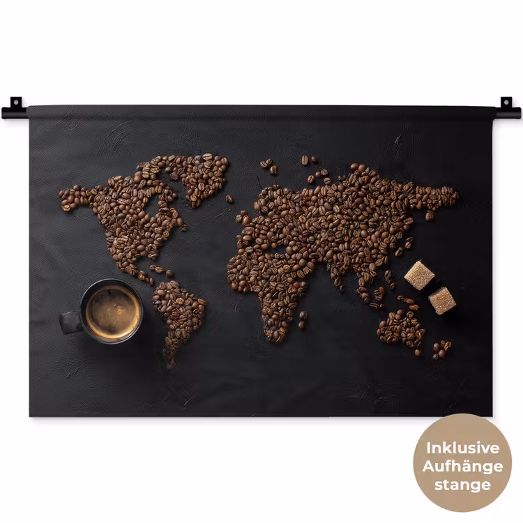Wereldkaart - Espresso - Zwart Wandkleed katoen klein -t3d_DE