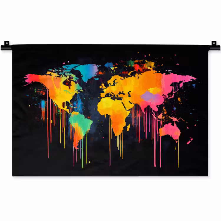 Wereldkaart - Verf - Kleurrijk - Graffiti - Wereld Wandkleed katoen klein -zz3d