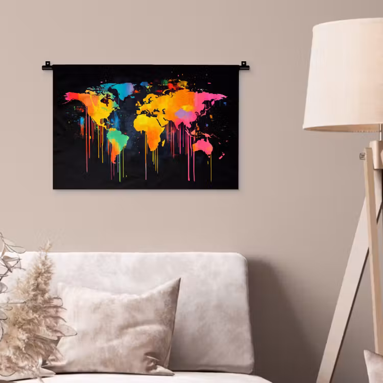 Wereldkaart - Verf - Kleurrijk - Graffiti - Wereld Wandkleed katoen klein -sfeer4