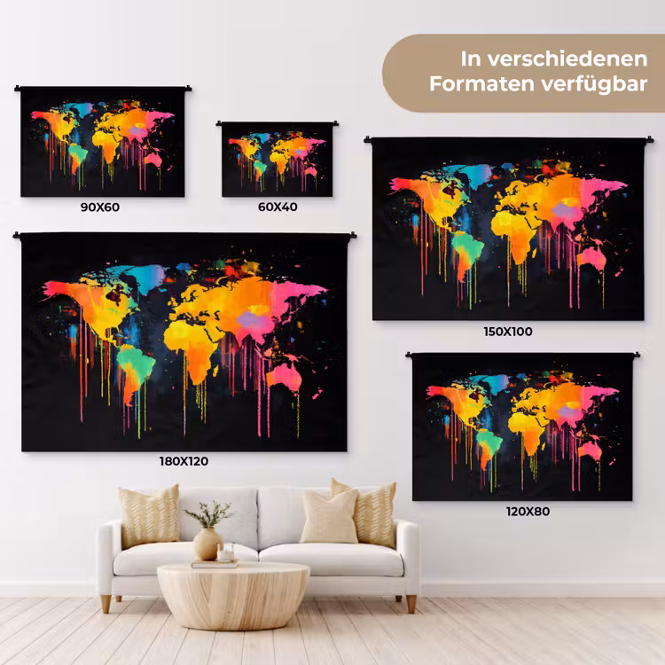 Wereldkaart - Verf - Kleurrijk - Graffiti - Wereld Wandkleed katoen klein -tsfeer8_DE