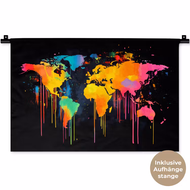 Wereldkaart - Verf - Kleurrijk - Graffiti - Wereld Wandkleed katoen klein -t3d_DE