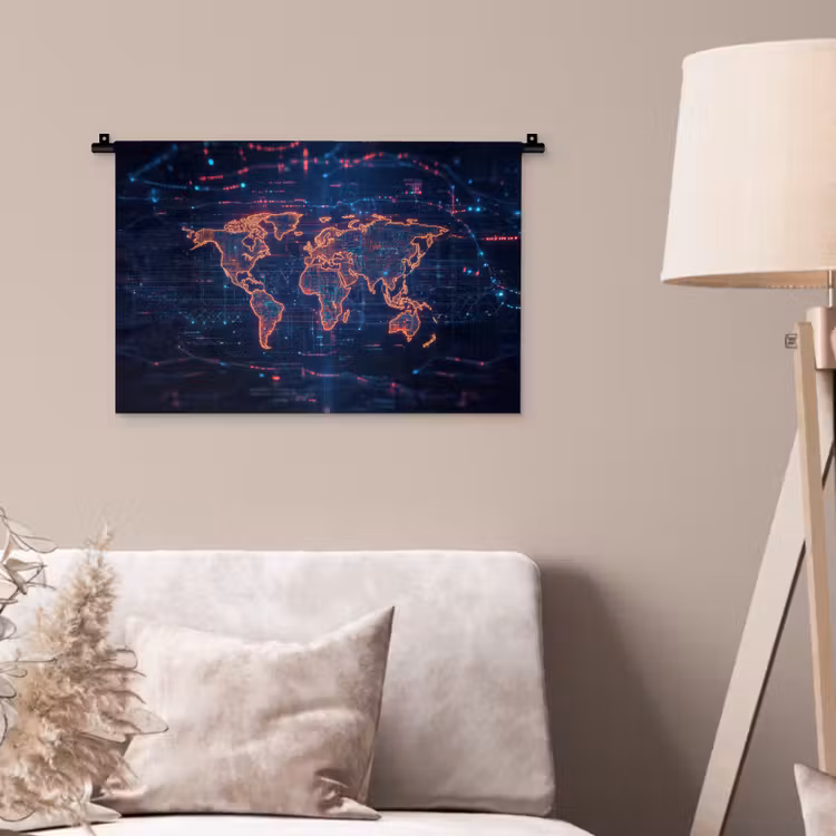 Wereldkaart - Futuristisch - Oranje Wandkleed katoen klein -sfeer4