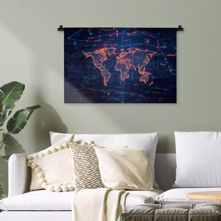 Wereldkaart - Futuristisch - Oranje Wandkleed katoen klein -sfeer7