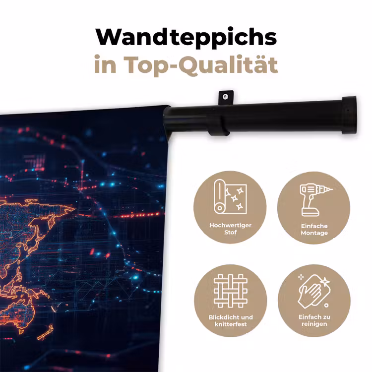 Wereldkaart - Futuristisch - Oranje Wandkleed katoen klein -tsfeer2_DE